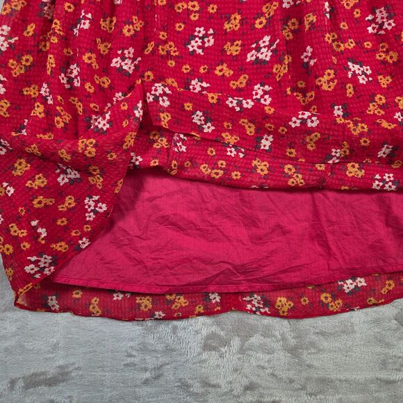 Free People Red Floral Tunic Mini Dress Size 2 Court Me With Flowers BOHO Whimsy - Picture 5 of 9
